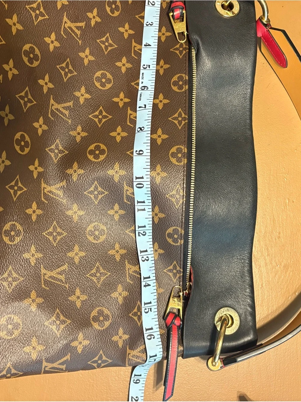 Louis Vuitton Monogram Canvas Shoulder Bag with Black Trim and Gold Hardware